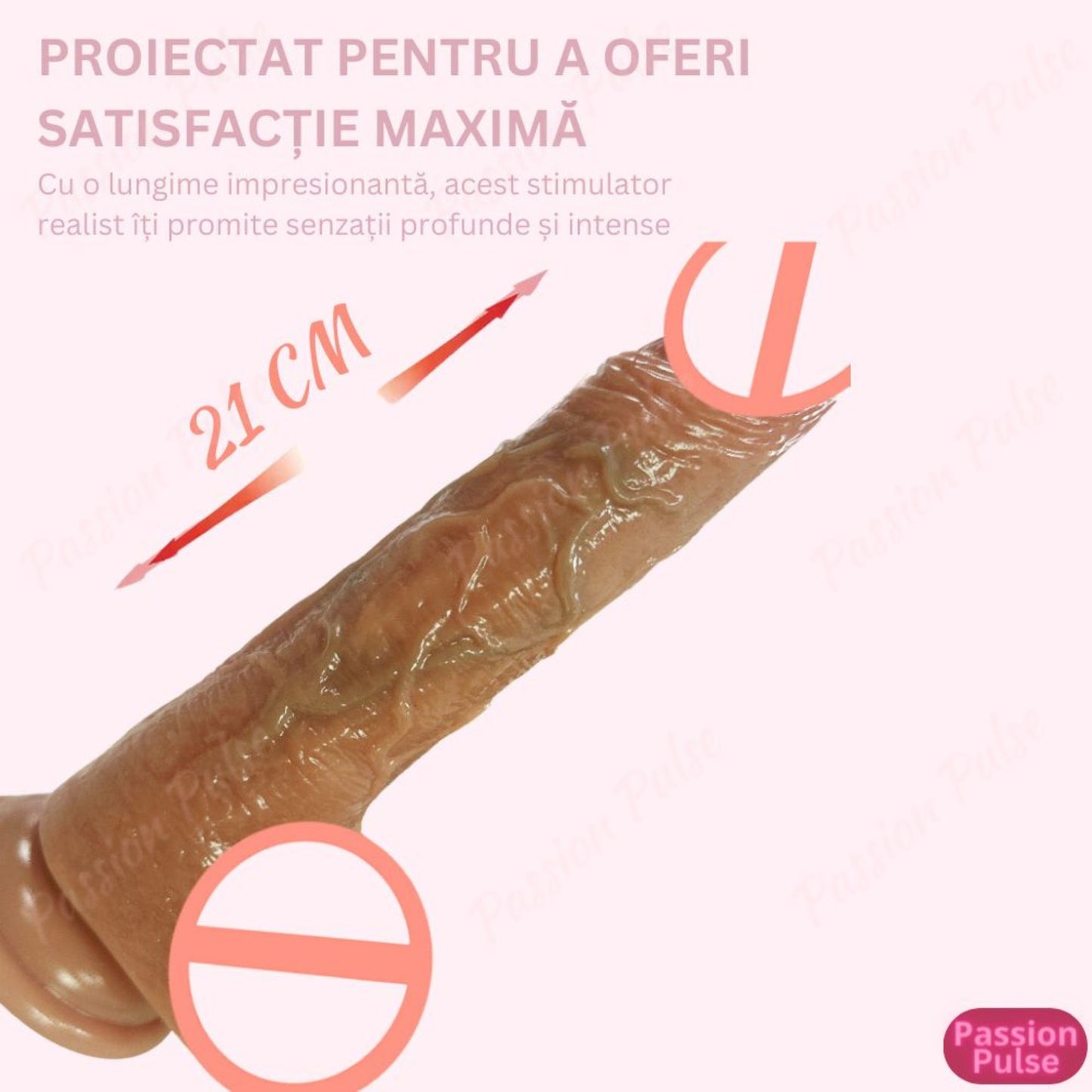 Dildo Realistic Extasy Wave PassionPulse – 21x3,6 cm, cu vibrații și funcție de împingere
