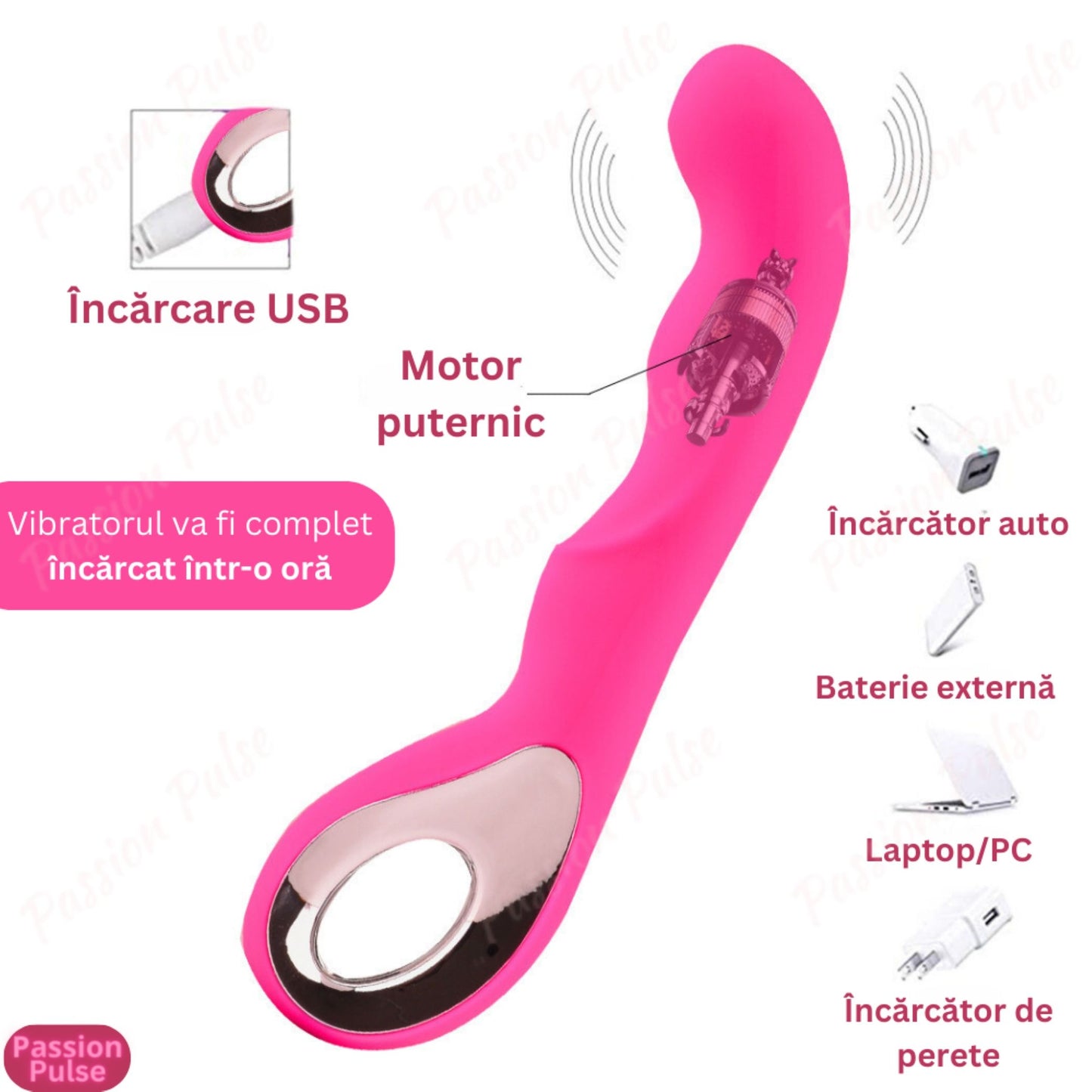 Vibrator pentru punctul G VibraJoy Pro 360 PassionPulse, silicon premium, 10 moduri vibrație, stimulare intensă și discretă