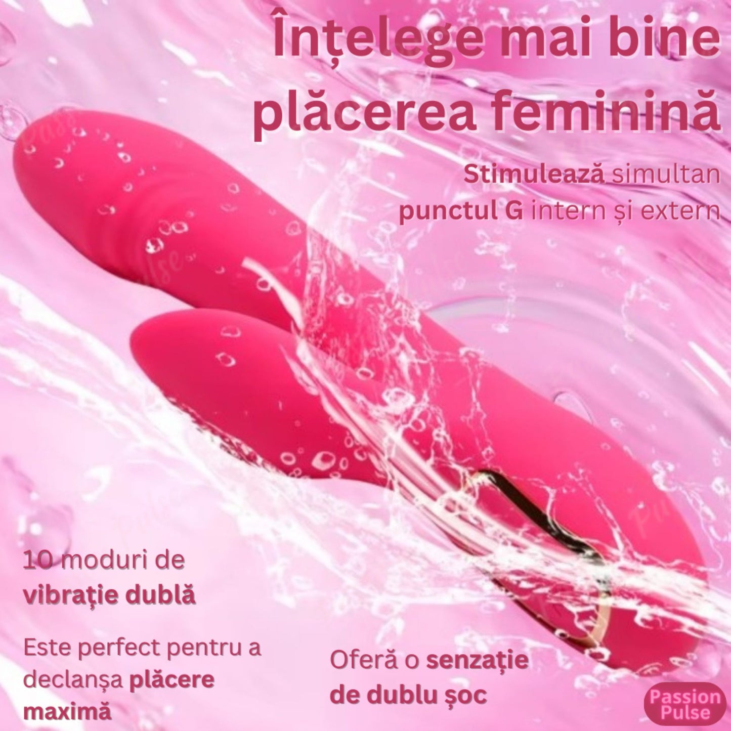 Vibrator pentru punctul G cu stimulare dublă, SenzationX PassionPulse, silicon, impermeabil, plăcere intensă