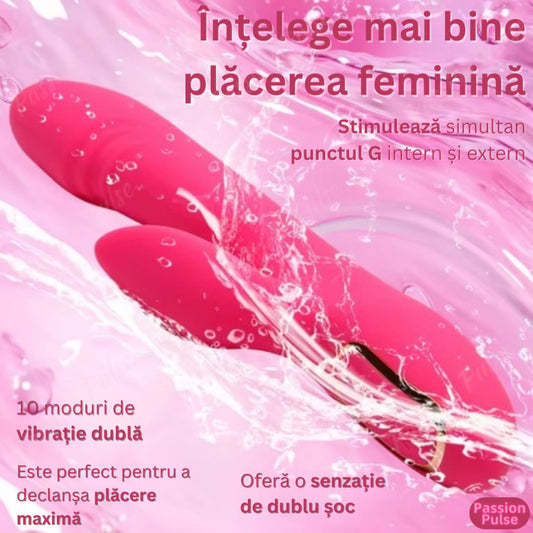 Vibrator pentru punctul G cu stimulare dublă, SenzationX PassionPulse, silicon, impermeabil, plăcere intensă